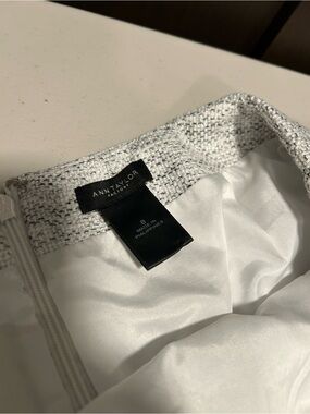 Ann Taylor Factory White and Silver Tweed Waistband Skirt